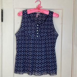 Anthropologie Sweet Pea Mesh Print Ruffle Button Tank Top L